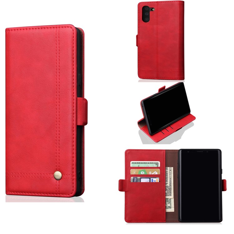 Retro Style Crazy Horse Leather Wallet Case for Samsung Galaxy Note 10 - Red-1