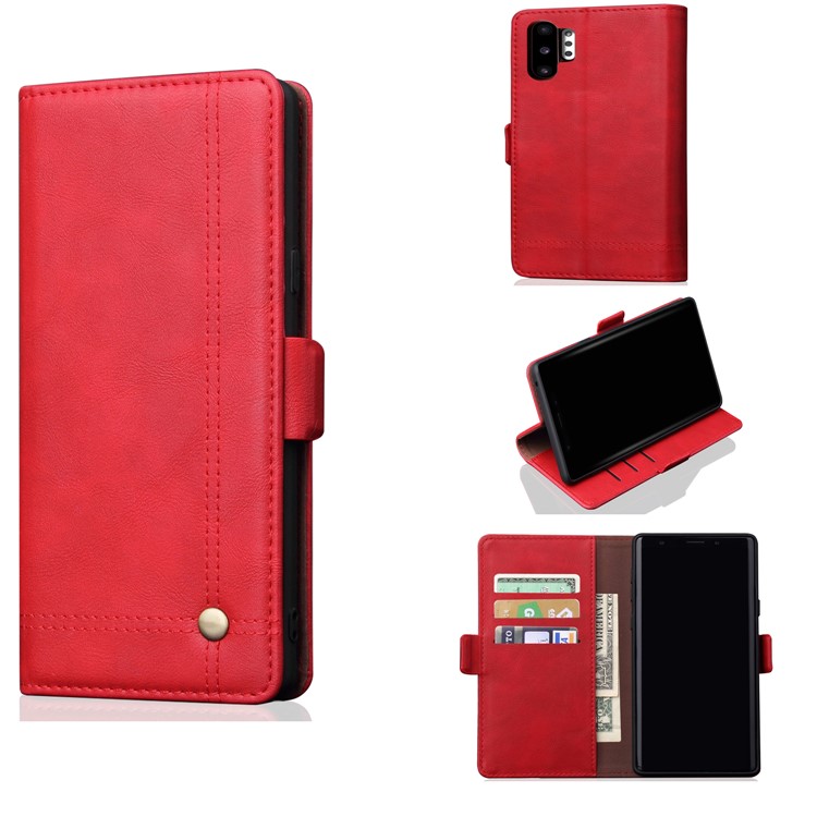Auto-absorbed Crazy Horse Vintage Leather Wallet Case for Samsung Galaxy Note 10+/Note 10 Plus/10 Plus 5G - Red-1
