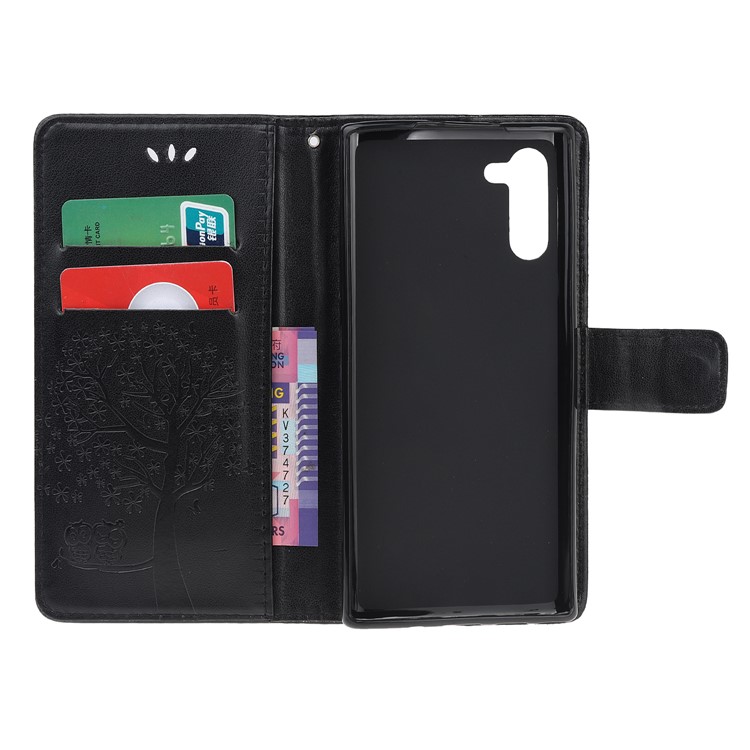 Imprint Tree Owl Wallet Stand Flip Leather Case for Samsung Galaxy Note 10/Note 10 5G - Black-5