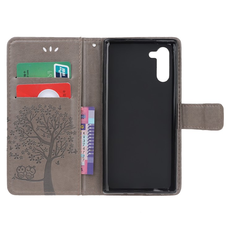 Imprint Tree Owl Wallet Stand Flip Leather Case for Samsung Galaxy Note 10/Note 10 5G - Grey-5