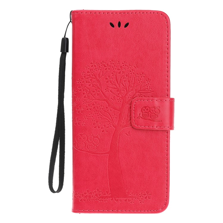 Imprint Tree Owl Wallet Stand Flip Leather Case for Samsung Galaxy Note 10/Note 10 5G - Red-2