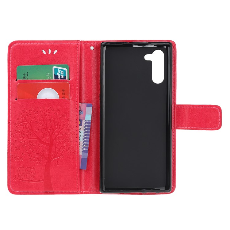 Imprint Tree Owl Wallet Stand Flip Leather Case for Samsung Galaxy Note 10/Note 10 5G - Red-5
