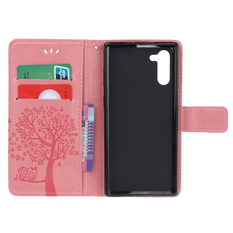 Imprint Tree Owl Wallet Stand Flip Leather Case for Samsung Galaxy Note 10/Note 10 5G - Rose-5