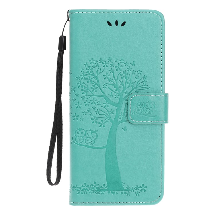 Imprint Tree Owl Wallet Stand Flip Leather Case for Samsung Galaxy Note 10/Note 10 5G - Cyan-2
