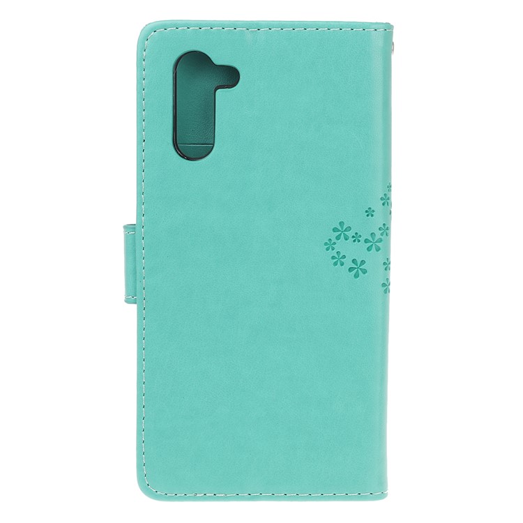 Imprint Tree Owl Wallet Stand Flip Leather Case for Samsung Galaxy Note 10/Note 10 5G - Cyan-3