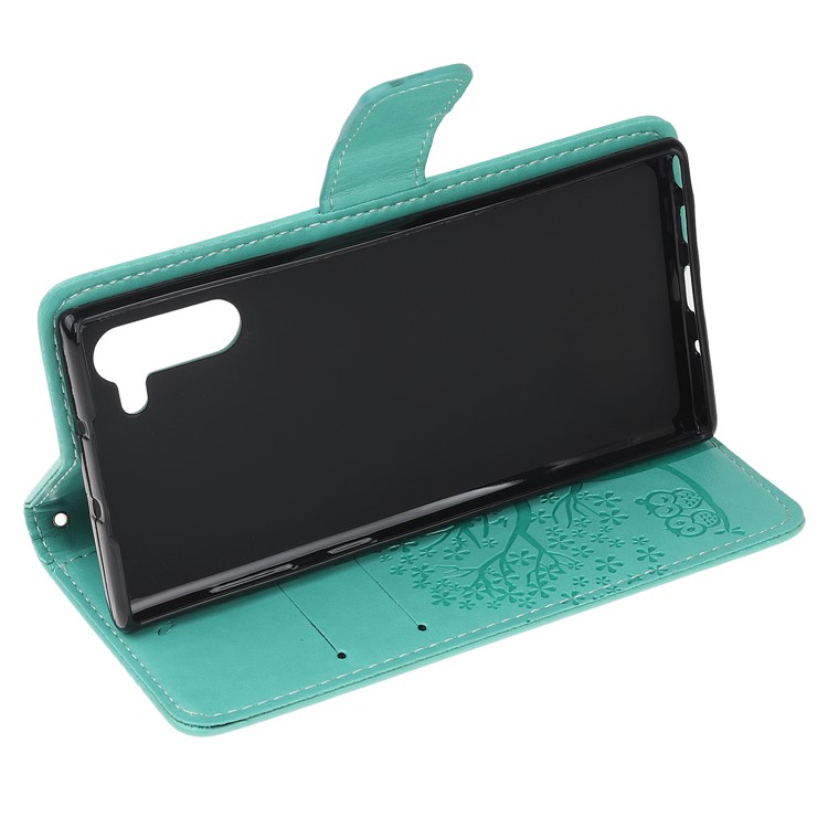 Imprint Tree Owl Wallet Stand Flip Leather Case for Samsung Galaxy Note 10/Note 10 5G - Cyan-4
