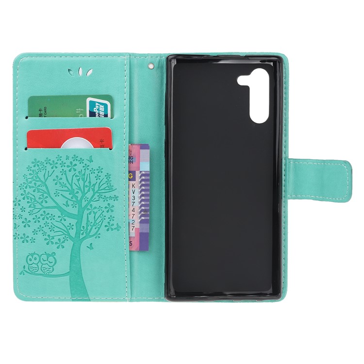Imprint Tree Owl Wallet Stand Flip Leather Case for Samsung Galaxy Note 10/Note 10 5G - Cyan-5