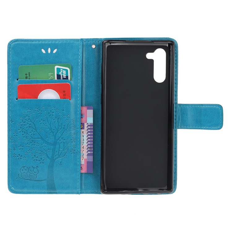 Imprint Tree Owl Wallet Stand Flip Leather Case for Samsung Galaxy Note 10/Note 10 5G - Blue-5