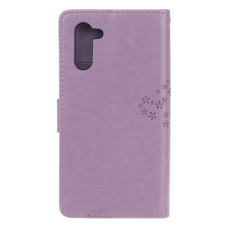 Imprint Tree Owl Wallet Stand Flip Leather Case for Samsung Galaxy Note 10/Note 10 5G - Light Purple-3