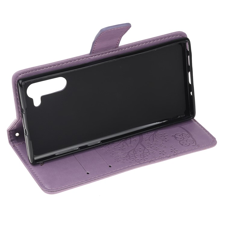 Imprint Tree Owl Wallet Stand Flip Leather Case for Samsung Galaxy Note 10/Note 10 5G - Light Purple-4
