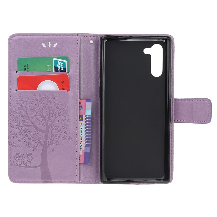 Imprint Tree Owl Wallet Stand Flip Leather Case for Samsung Galaxy Note 10/Note 10 5G - Light Purple-5