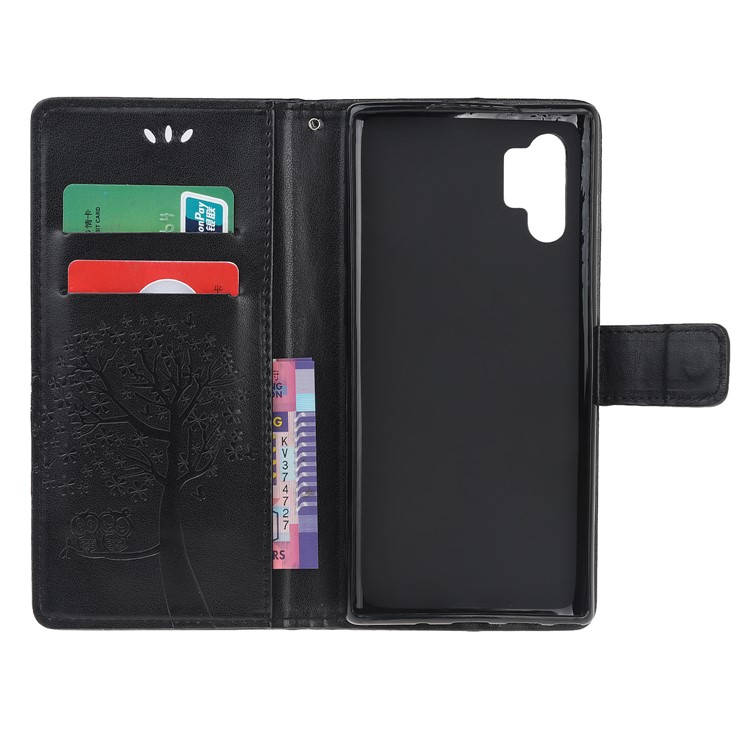 Imprint Tree Owl PU Leather Wallet Stand Case for Samsung Galaxy Note 10 Plus/10 Plus 5G - Black-5