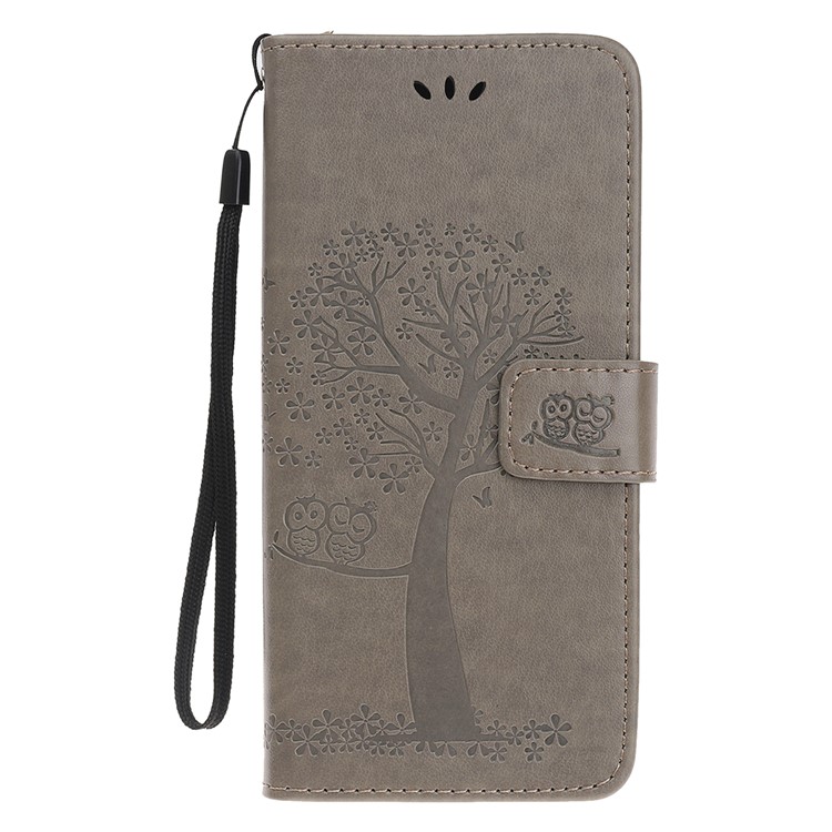 Imprint Tree Owl PU Leather Wallet Stand Case for Samsung Galaxy Note 10 Plus/10 Plus 5G - Grey-2
