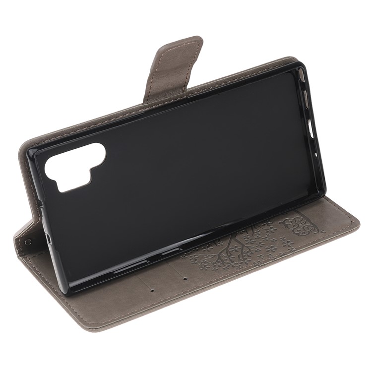 Imprint Tree Owl PU Leather Wallet Stand Case for Samsung Galaxy Note 10 Plus/10 Plus 5G - Grey-4