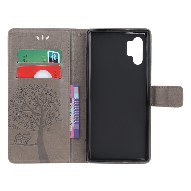 Imprint Tree Owl PU Leather Wallet Stand Case for Samsung Galaxy Note 10 Plus/10 Plus 5G - Grey-5