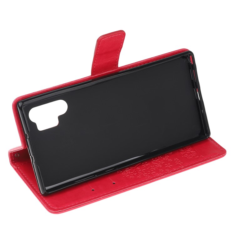 Imprint Tree Owl PU Leather Wallet Stand Case for Samsung Galaxy Note 10 Plus/10 Plus 5G - Red-4
