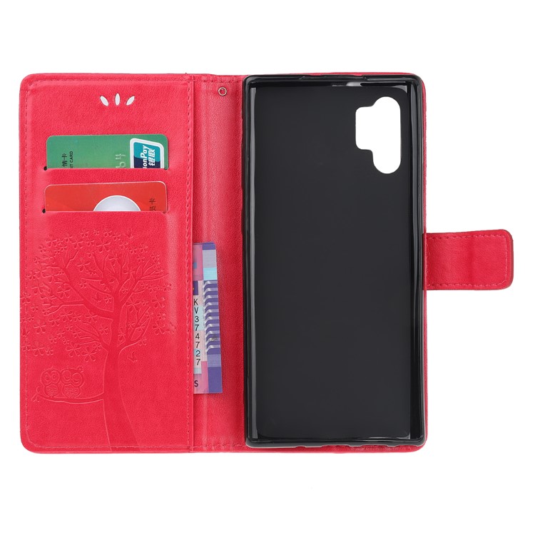 Imprint Tree Owl PU Leather Wallet Stand Case for Samsung Galaxy Note 10 Plus/10 Plus 5G - Red-5