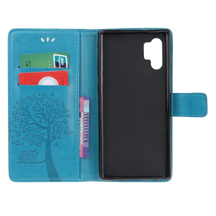 Imprint Tree Owl PU Leather Wallet Stand Case for Samsung Galaxy Note 10 Plus/10 Plus 5G - Blue-5