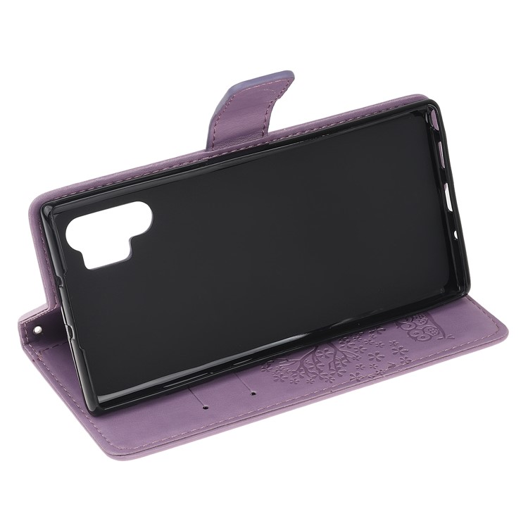 Imprint Tree Owl PU Leather Wallet Stand Case for Samsung Galaxy Note 10 Plus/10 Plus 5G - Light Purple-4