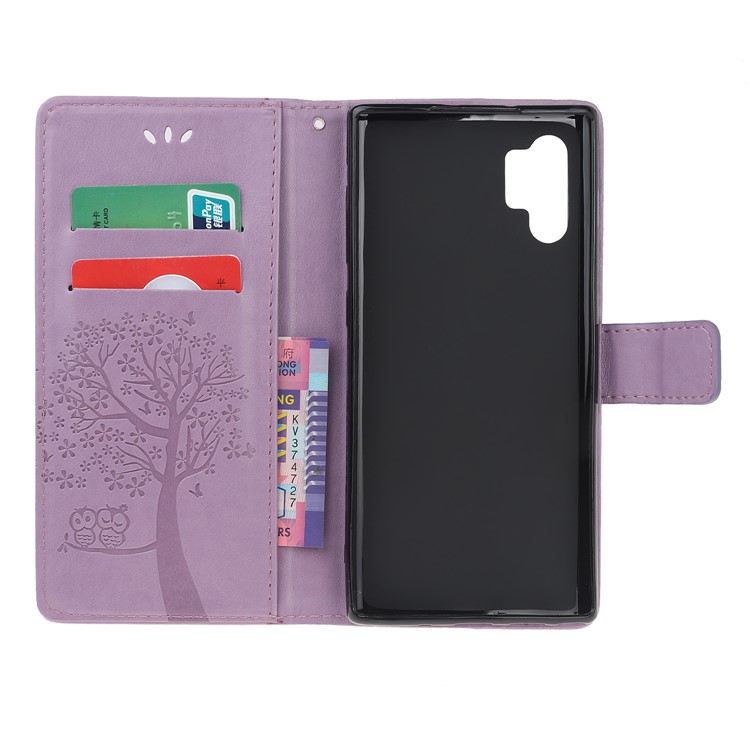 Imprint Tree Owl PU Leather Wallet Stand Case for Samsung Galaxy Note 10 Plus/10 Plus 5G - Light Purple-5