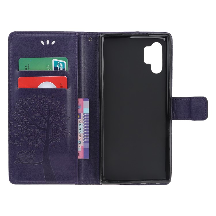 Imprint Tree Owl PU Leather Wallet Stand Case for Samsung Galaxy Note 10 Plus/10 Plus 5G - Dark Purple-5