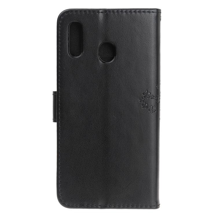 Imprint Tree Owl Leather Wallet Case for Samsung Galaxy M40 - Black-4