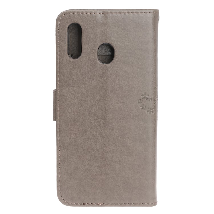 Imprint Tree Owl Leather Wallet Case for Samsung Galaxy M40 - Grey-4