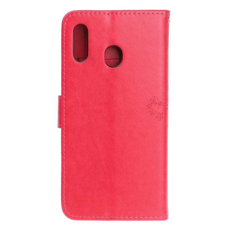 Imprint Tree Owl Leather Wallet Case for Samsung Galaxy M40 - Red-3