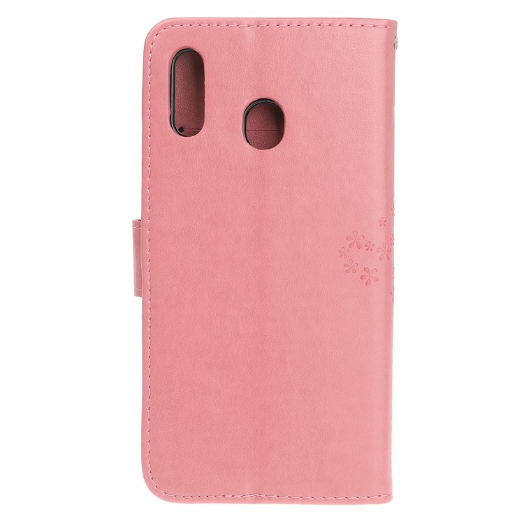 Imprint Tree Owl Leather Wallet Case for Samsung Galaxy M40 - Pink-4