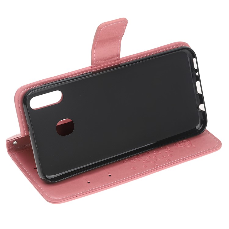 Imprint Tree Owl Leather Wallet Case for Samsung Galaxy M40 - Pink-5