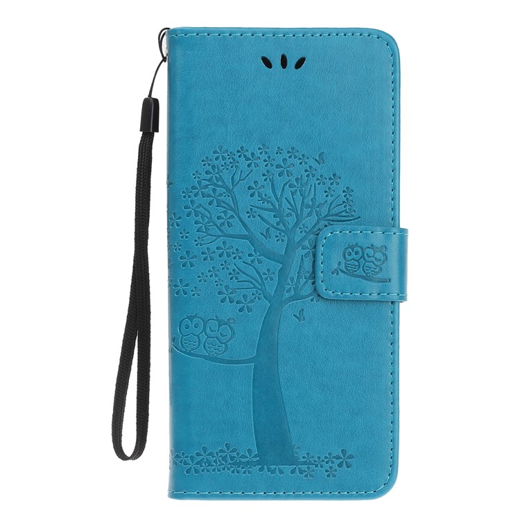 Imprint Tree Owl Leather Wallet Case for Samsung Galaxy M40 - Blue-2