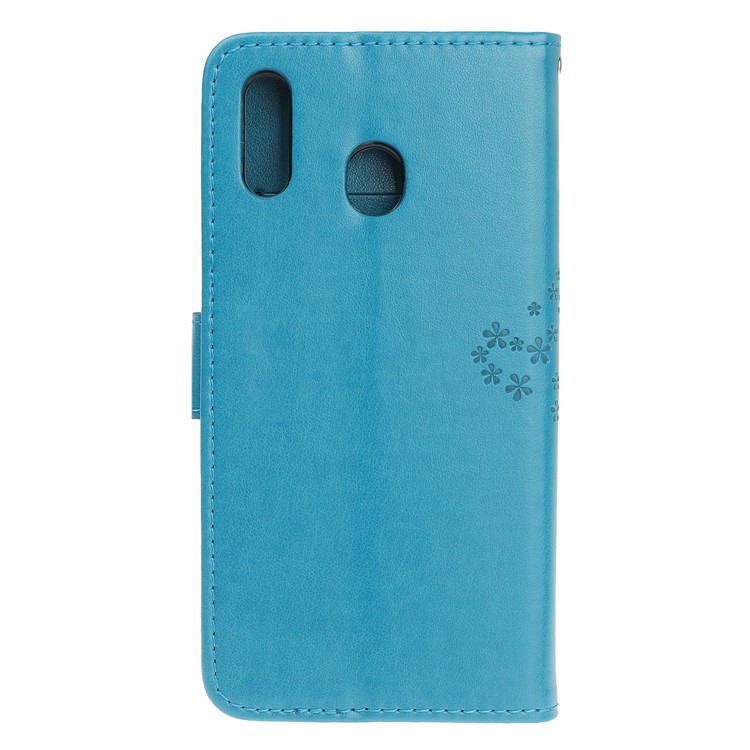 Imprint Tree Owl Leather Wallet Case for Samsung Galaxy M40 - Blue-4