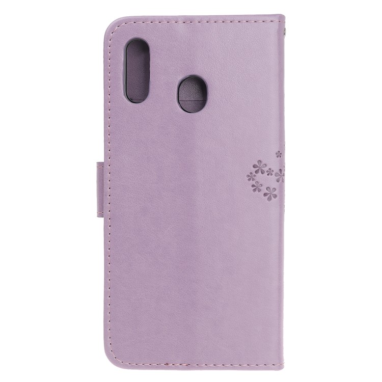 Imprint Tree Owl Leather Wallet Case for Samsung Galaxy M40 - Light Purple-4