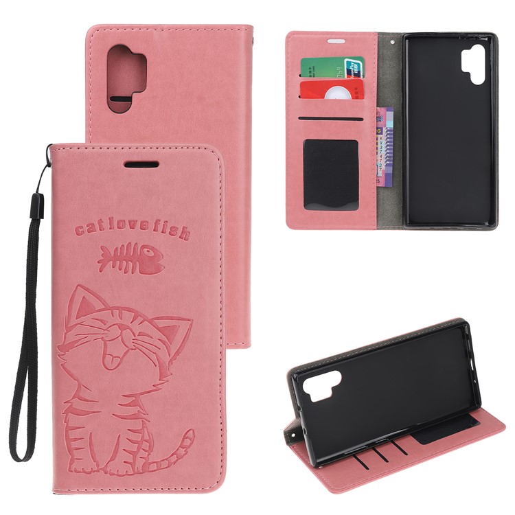 Imprint Cat Pattern PU Leather Flip Stand Phone Case for Samsung Galaxy Note 10 Plus/Note 10 Plus 5G - Pink-1