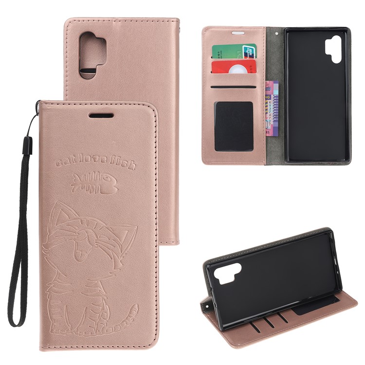 Imprint Cat Pattern PU Leather Flip Stand Phone Case for Samsung Galaxy Note 10 Plus/Note 10 Plus 5G - Rose Gold-1