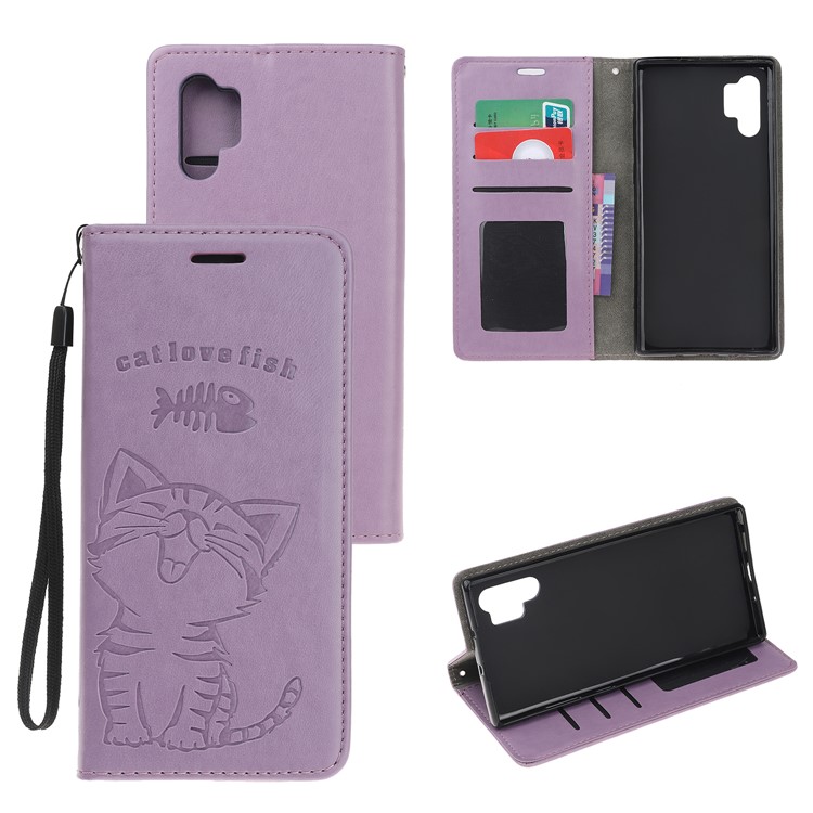 Imprint Cat Pattern PU Leather Flip Stand Phone Case for Samsung Galaxy Note 10 Plus/Note 10 Plus 5G - Purple-1