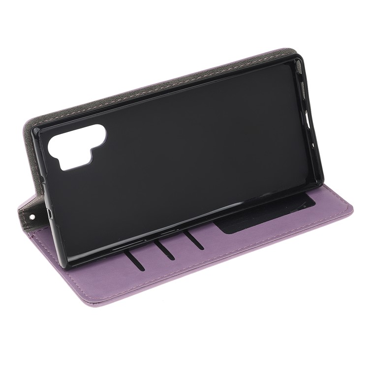 Imprint Cat Pattern PU Leather Flip Stand Phone Case for Samsung Galaxy Note 10 Plus/Note 10 Plus 5G - Purple-4