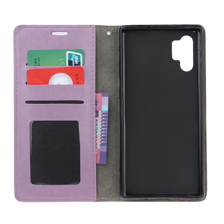Imprint Cat Pattern PU Leather Flip Stand Phone Case for Samsung Galaxy Note 10 Plus/Note 10 Plus 5G - Purple-5