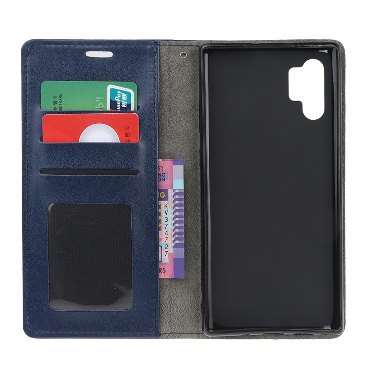 Imprint Cat Pattern PU Leather Flip Stand Phone Case for Samsung Galaxy Note 10 Plus/Note 10 Plus 5G - Dark Blue-5