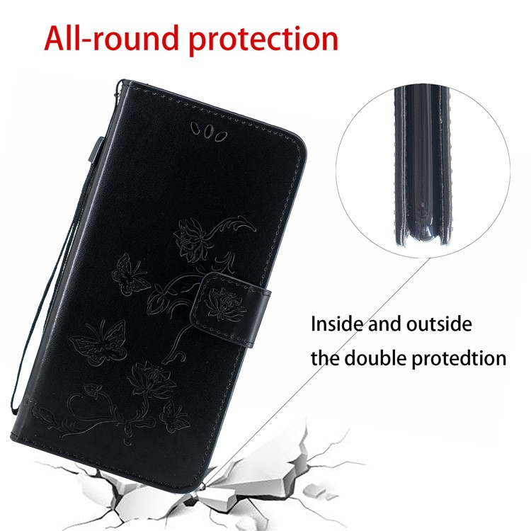 Imprint Butterfly Flower PU Leather Flip Stand Phone Case for Samsung Galaxy M40 - Black-2