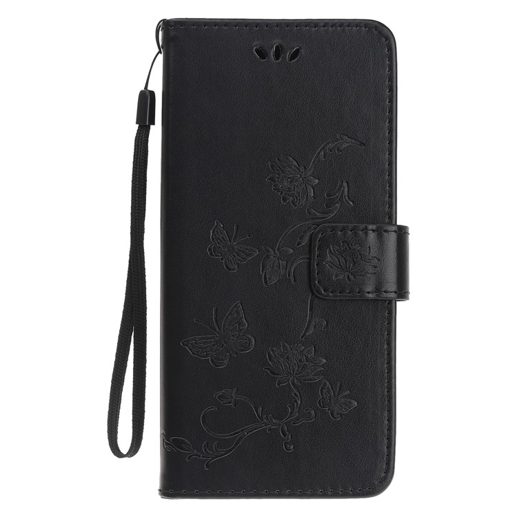 Imprint Butterfly Flower PU Leather Flip Stand Phone Case for Samsung Galaxy M40 - Black-3