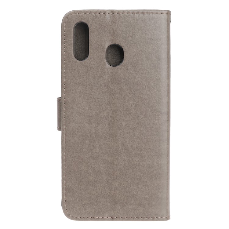 Imprint Butterfly Flower PU Leather Flip Stand Phone Case for Samsung Galaxy M40 - Grey-4