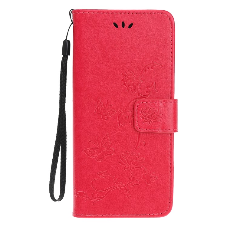 Imprint Butterfly Flower PU Leather Flip Stand Phone Case for Samsung Galaxy M40 - Red-2