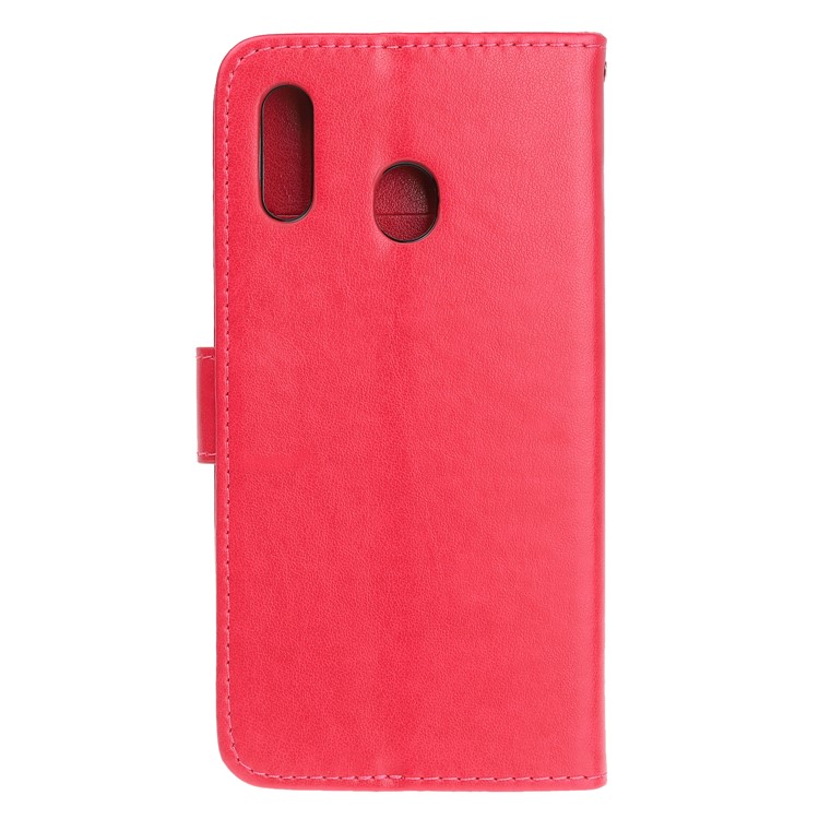 Imprint Butterfly Flower PU Leather Flip Stand Phone Case for Samsung Galaxy M40 - Red-3