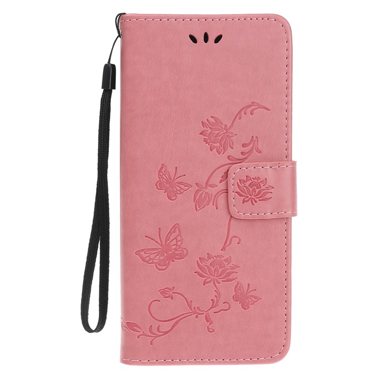 Imprint Butterfly Flower PU Leather Flip Stand Phone Case for Samsung Galaxy M40 - Pink-2