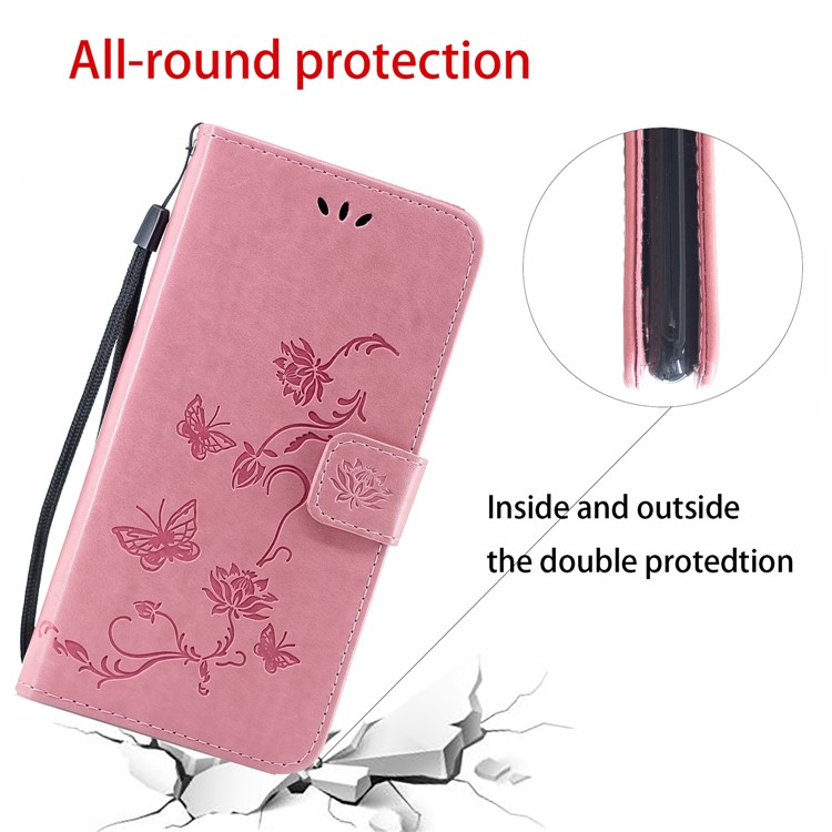 Imprint Butterfly Flower PU Leather Flip Stand Phone Case for Samsung Galaxy M40 - Pink-3