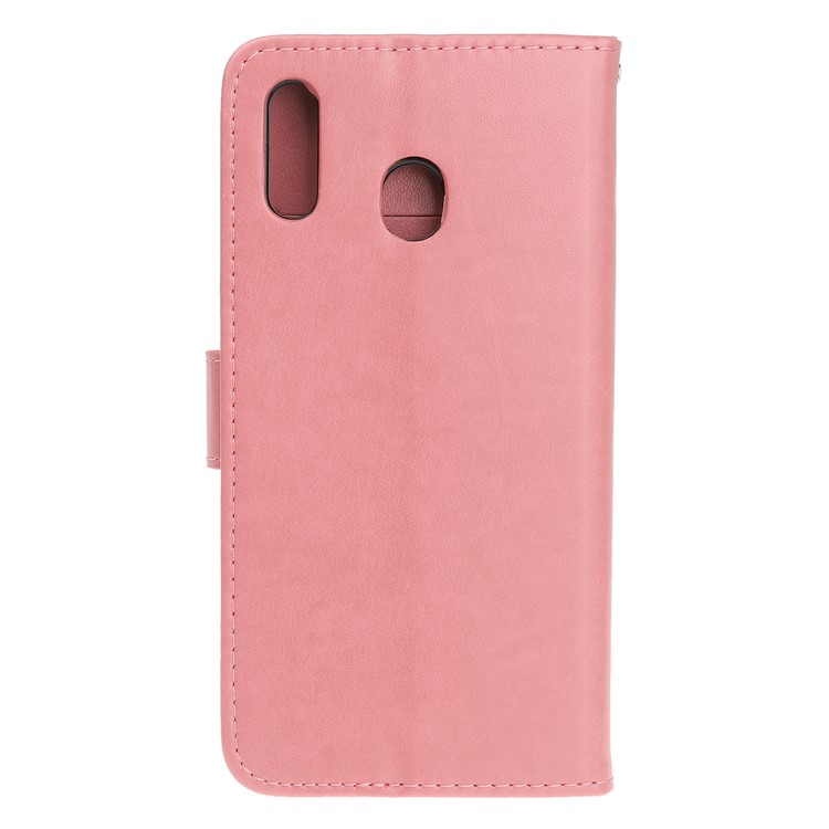Imprint Butterfly Flower PU Leather Flip Stand Phone Case for Samsung Galaxy M40 - Pink-4