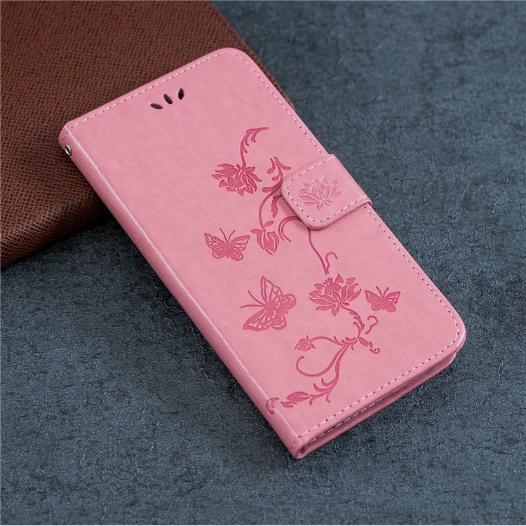 Imprint Butterfly Flower PU Leather Flip Stand Phone Case for Samsung Galaxy M40 - Pink-7