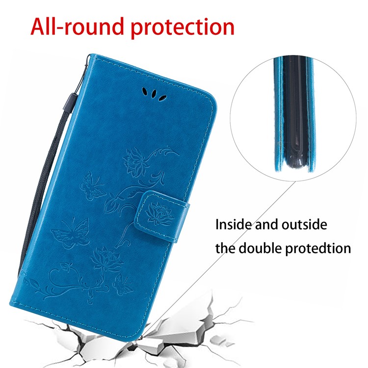 Imprint Butterfly Flower PU Leather Flip Stand Phone Case for Samsung Galaxy M40 - Baby Blue-3