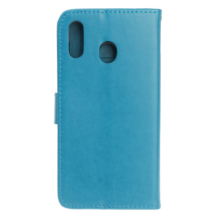 Imprint Butterfly Flower PU Leather Flip Stand Phone Case for Samsung Galaxy M40 - Baby Blue-4